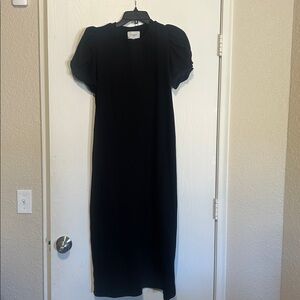 Black Midi Dress with Puff Sleeves